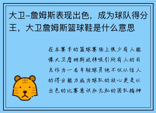 大卫-詹姆斯表现出色，成为球队得分王，大卫詹姆斯篮球鞋是什么意思