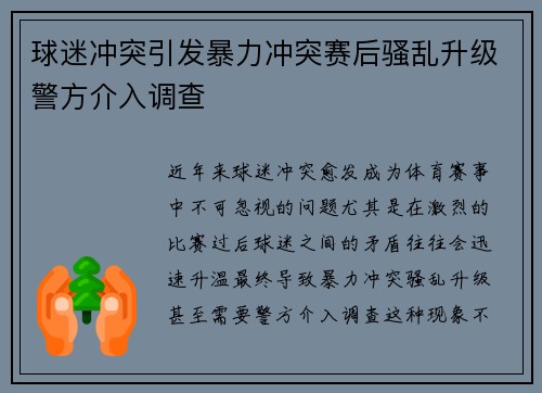 球迷冲突引发暴力冲突赛后骚乱升级警方介入调查