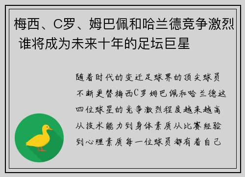 梅西、C罗、姆巴佩和哈兰德竞争激烈 谁将成为未来十年的足坛巨星